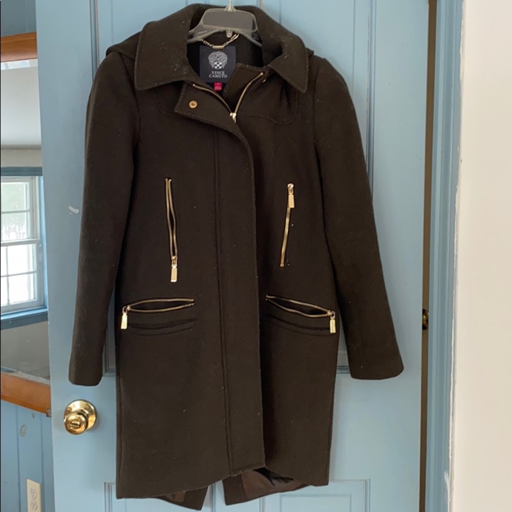 Vince Camuto A- Line Wool Blend Hooded Coat